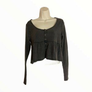 Women S Gray Long Sleeve Ruffle Crop Top